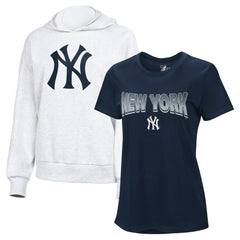 New York Yankees G-III 4Her by Carl Banks Women's T-Shirt and Hoodie Combo Pack Navy/Bright Heather Ceramic