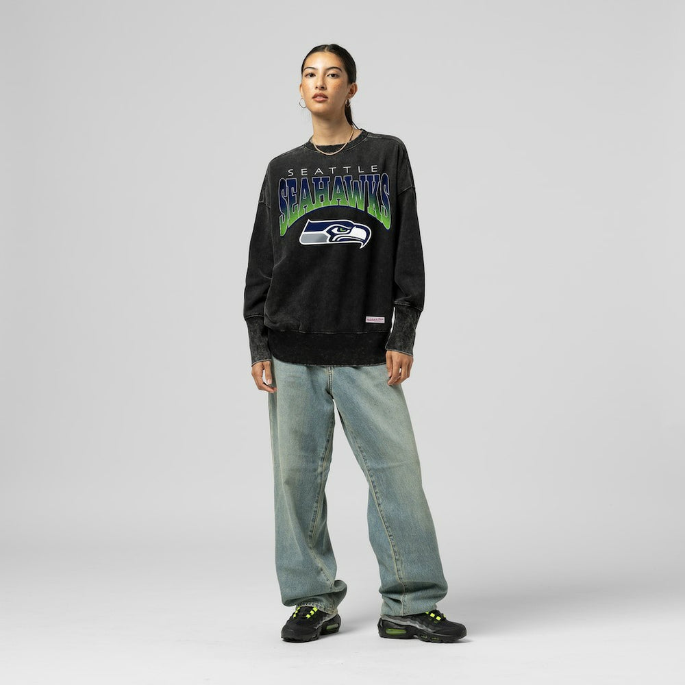 Seattle Seahawks Women's Delineate Mineral Wash Crewneck Sweatshirt - Black cheap