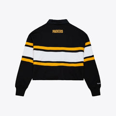 Green Bay Packers Women's Cropped Long Sleeve Rugby Polo - Black discount