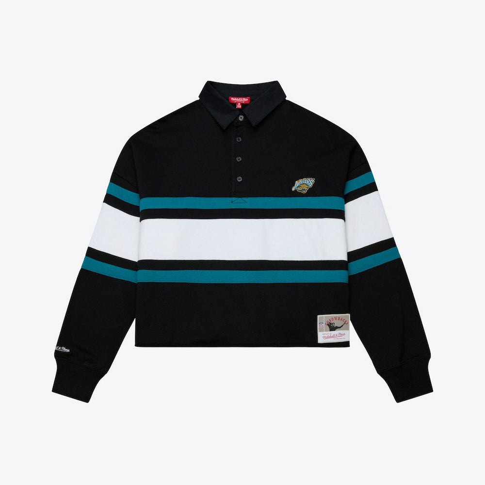 Jacksonville Jaguars Women's Throwback Cropped Long Sleeve Rugby Polo - Black cheap