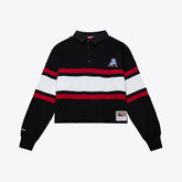 New England Patriots Women's Throwback Cropped Long Sleeve Rugby Polo - Black for sale