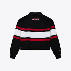 New England Patriots Women's Throwback Cropped Long Sleeve Rugby Polo - Black for sale