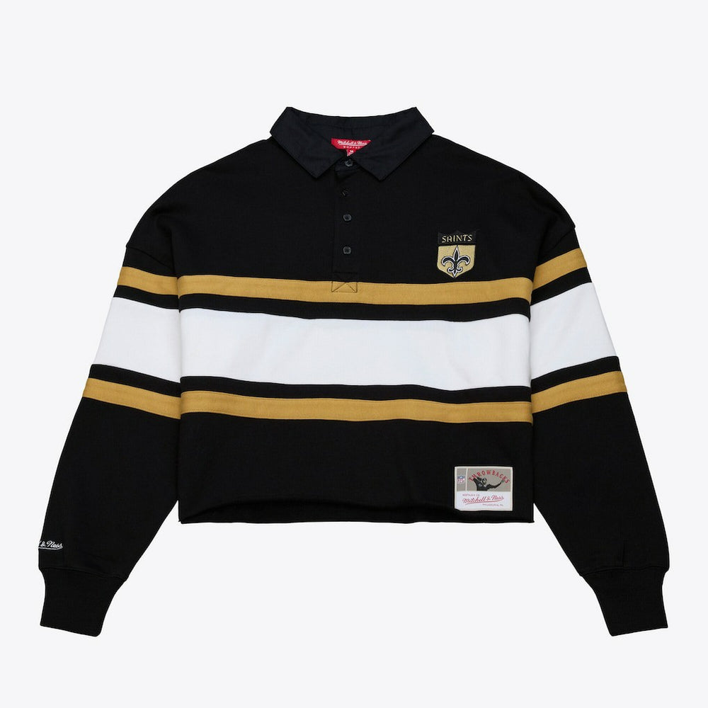 New Orleans Saints Women's Cropped Long Sleeve Rugby Polo - Black sale