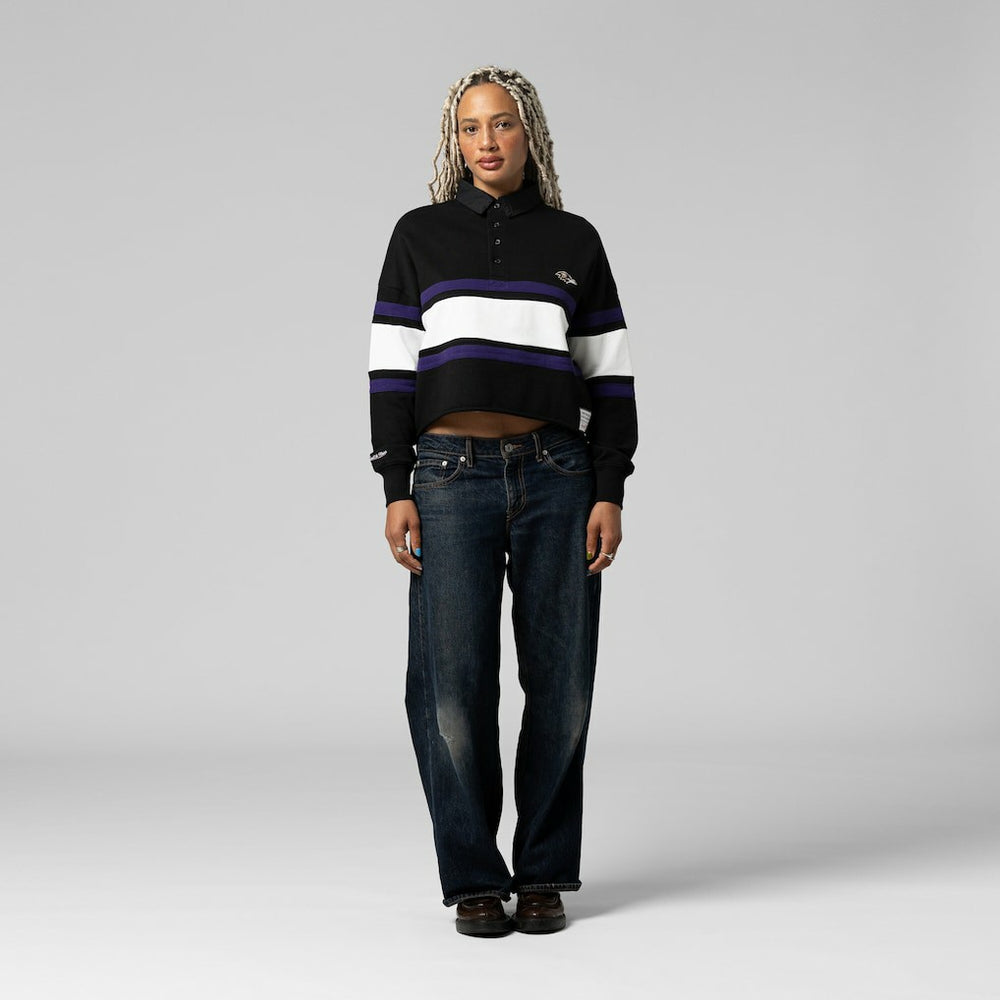 Baltimore Ravens Women's Cropped Long Sleeve Rugby Polo - Black discount