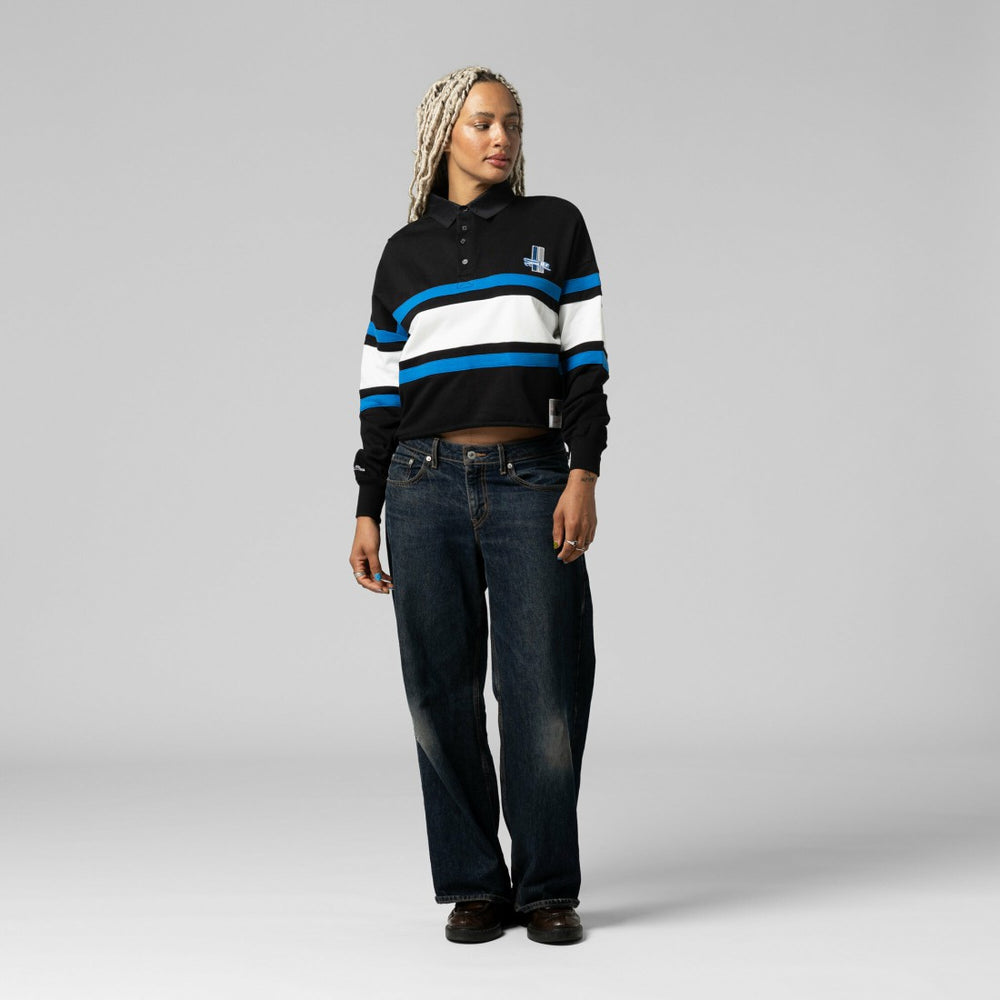 Detroit Lions Women's Cropped Long Sleeve Rugby Polo - Black on sale