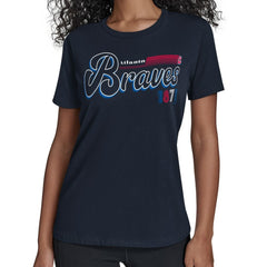 Atlanta Braves Starter Women's Groovy Script Team Fitted T-Shirt Navy