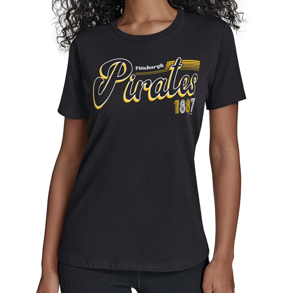 Pittsburgh Pirates Starter Women's Groovy Script Team Fitted T-Shirt Black