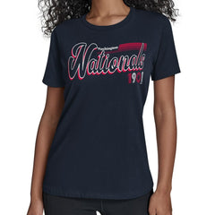 Washington Nationals Starter Women's Groovy Script Team Fitted T-Shirt Navy