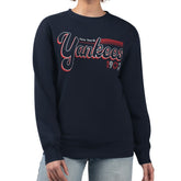 New York Yankees Starter Women's Groovy Script Team Fleece Pullover Sweatshirt Navy