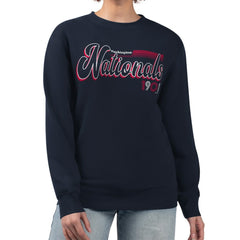 Washington Nationals Starter Women's Groovy Script Team Fleece Pullover Sweatshirt Navy