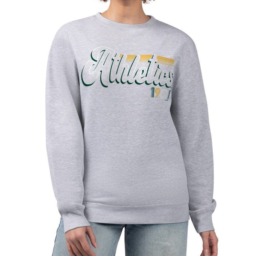 Athletics Starter Women's Groovy Script Team Fleece Pullover Sweatshirt Gray