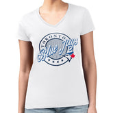 Toronto Blue Jays G-III 4Her by Carl Banks Women's Super-Slim Fit Lightweight Pinstripe Circle V-Neck T-Shirt White