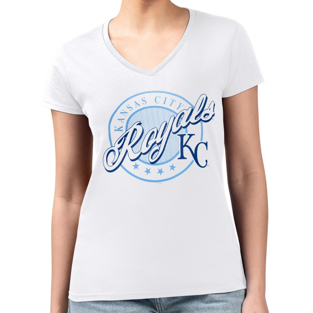 Kansas City Royals G-III 4Her by Carl Banks Women's Super-Slim Fit Lightweight Pinstripe Circle V-Neck T-Shirt White