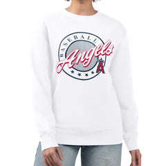 Los Angeles Angels G-III 4Her by Carl Banks Women's Pinstripe Circle Team Fleece Pullover Sweatshirt White