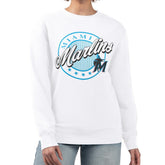 Miami Marlins G-III 4Her by Carl Banks Women's Pinstripe Circle Team Fleece Pullover Sweatshirt White
