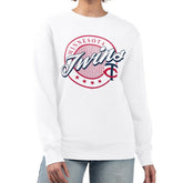 Minnesota Twins G-III 4Her by Carl Banks Women's Pinstripe Circle Team Fleece Pullover Sweatshirt White