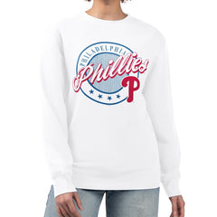 Philadelphia Phillies G-III 4Her by Carl Banks Women's Pinstripe Circle Team Fleece Pullover Sweatshirt White