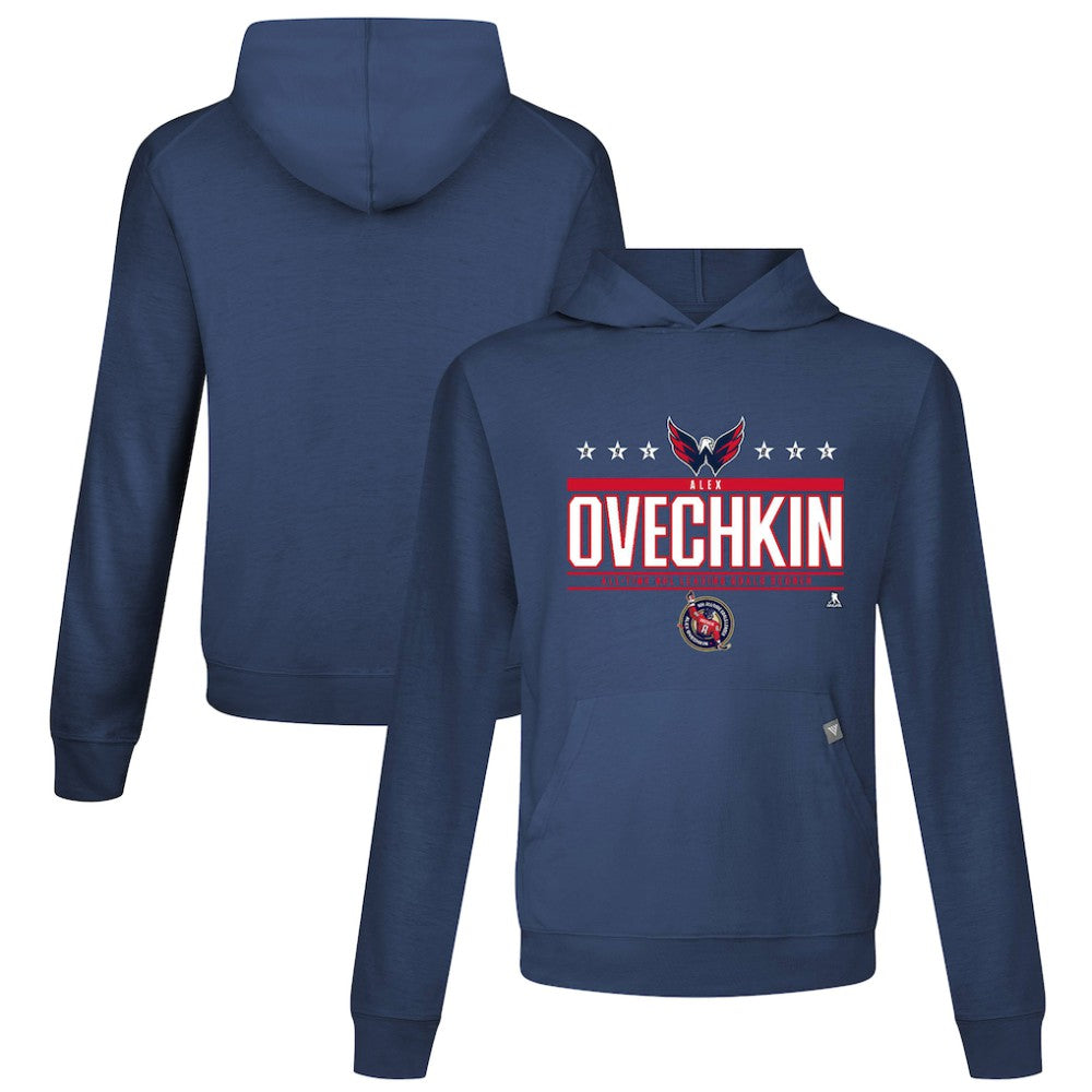 Alexander Ovechkin Washington Capitals Levelwear NHL All-Time Leading Goal Scorer Milestone Stars Name & Number Relay Pullover Hoodie - Navy Hoodies