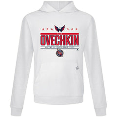 Alexander Ovechkin Washington Capitals Levelwear NHL All-Time Leading Goal Scorer Milestone Stars Name & Number Relay Pullover Hoodie - White Hoodies