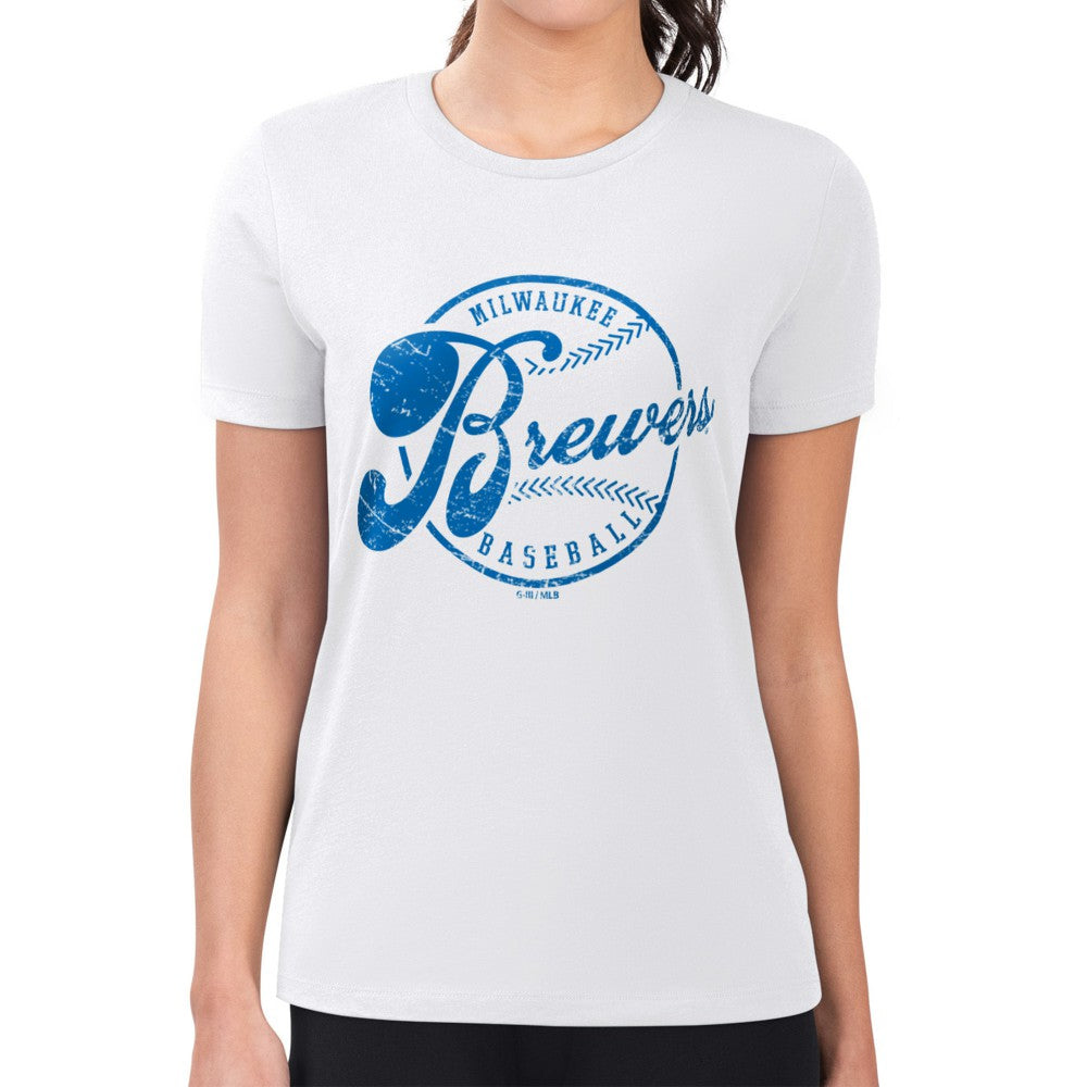 Milwaukee Brewers G-III 4Her by Carl Banks Women's Super-Slim Fit Lightweight Distressed Baseball Team T-Shirt White