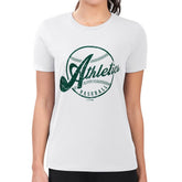 Athletics G-III 4Her by Carl Banks Women's Super-Slim Fit Lightweight Distressed Baseball Team T-Shirt White