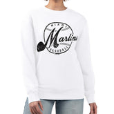 Miami Marlins G-III 4Her by Carl Banks Women's Distressed Baseball Team Fleece Pullover Sweatshirt White