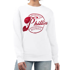 Philadelphia Phillies G-III 4Her by Carl Banks Women's Distressed Baseball Team Fleece Pullover Sweatshirt White