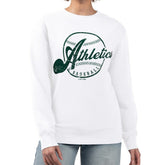 Athletics G-III 4Her by Carl Banks Women's Distressed Baseball Team Fleece Pullover Sweatshirt White
