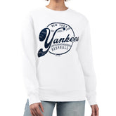 New York Yankees G-III 4Her by Carl Banks Women's Distressed Baseball Team Fleece Pullover Sweatshirt White