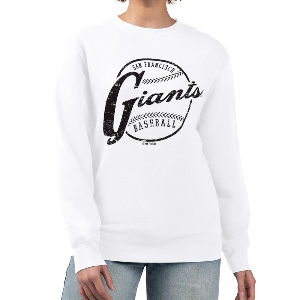 San Francisco Giants G-III 4Her by Carl Banks Women's Distressed Baseball Team Fleece Pullover Sweatshirt White