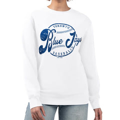 Toronto Blue Jays G-III 4Her by Carl Banks Women's Distressed Baseball Team Fleece Pullover Sweatshirt White