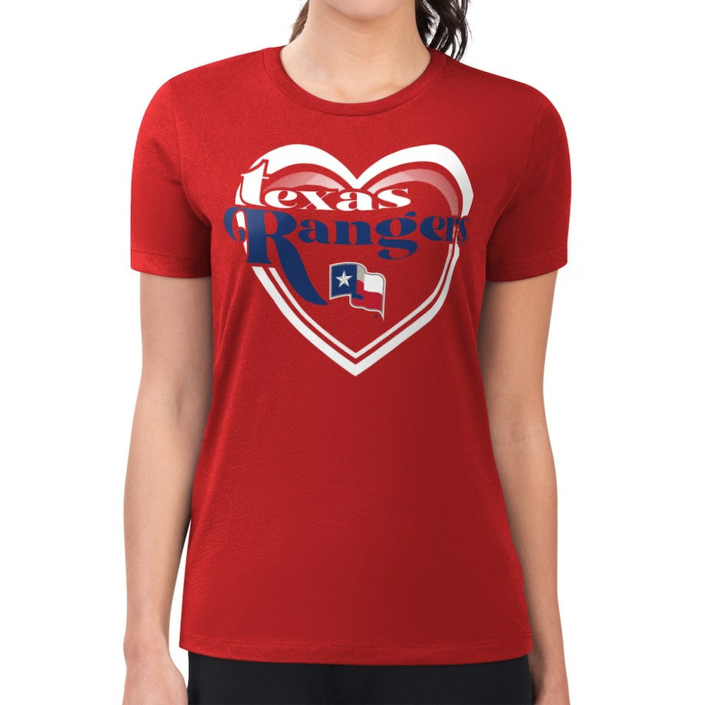 Texas Rangers G-III 4Her by Carl Banks Women's Super-Slim Fit Lightweight Double Heart T-Shirt Red