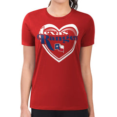 Texas Rangers G-III 4Her by Carl Banks Women's Super-Slim Fit Lightweight Double Heart T-Shirt Red