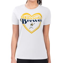 Milwaukee Brewers G-III 4Her by Carl Banks Women's Super-Slim Fit Lightweight Double Heart T-Shirt White