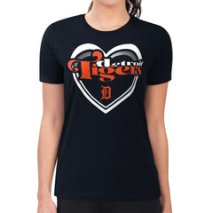 Detroit Tigers G-III 4Her by Carl Banks Women's Super-Slim Fit Lightweight Double Heart T-Shirt Navy