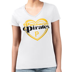 Pittsburgh Pirates G-III 4Her by Carl Banks Women's Super-Slim Fit Lightweight Double Heart V-Neck T-Shirt White
