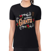 San Francisco Giants G-III 4Her by Carl Banks Women's Super-Slim Fit Lightweight Retro Roses T-Shirt Black