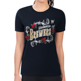 Milwaukee Brewers G-III 4Her by Carl Banks Women's Super-Slim Fit Lightweight Retro Roses T-Shirt Navy