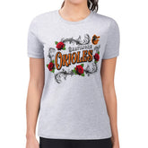 Baltimore Orioles G-III 4Her by Carl Banks Women's Super-Slim Fit Lightweight Retro Roses T-Shirt Gray