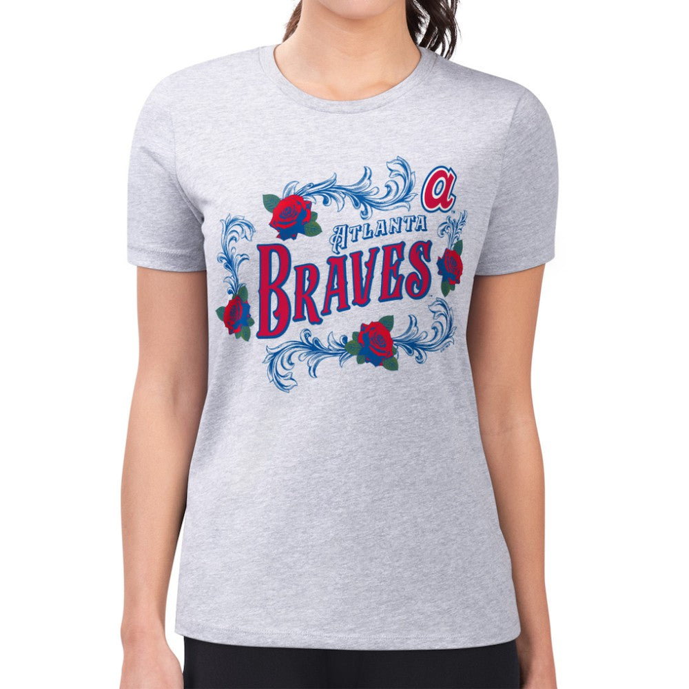 Atlanta Braves G-III 4Her by Carl Banks Women's Super-Slim Fit Lightweight Retro Roses T-Shirt Gray