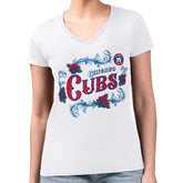 Chicago Cubs G-III 4Her by Carl Banks Women's Super-Slim Fit Lightweight Retro Roses V-Neck T-Shirt White