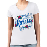 Kansas City Royals G-III 4Her by Carl Banks Women's Super-Slim Fit Lightweight Retro Roses V-Neck T-Shirt White