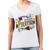 Pittsburgh Pirates G-III 4Her by Carl Banks Women's Super-Slim Fit Lightweight Retro Roses V-Neck T-Shirt White