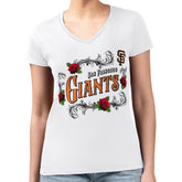 San Francisco Giants G-III 4Her by Carl Banks Women's Super-Slim Fit Lightweight Retro Roses V-Neck T-Shirt White