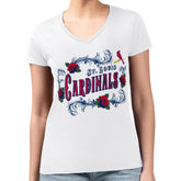 St. Louis Cardinals G-III 4Her by Carl Banks Women's Super-Slim Fit Lightweight Retro Roses V-Neck T-Shirt White