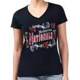 Washington Nationals G-III 4Her by Carl Banks Women's Super-Slim Fit Lightweight Retro Roses V-Neck T-Shirt Navy