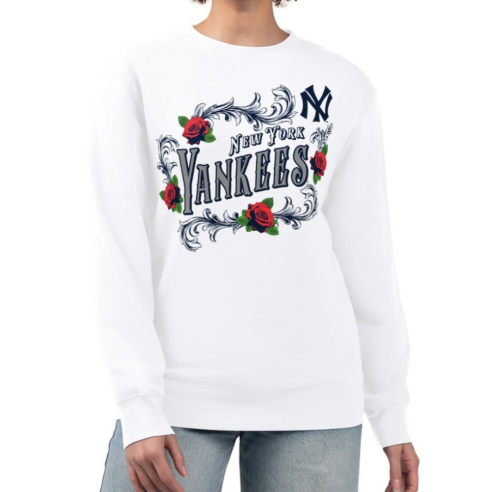 New York Yankees G-III 4Her by Carl Banks Women's Retro Roses Fleece Pullover Sweatshirt White