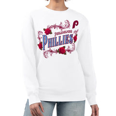Philadelphia Phillies G-III 4Her by Carl Banks Women's Retro Roses Fleece Pullover Sweatshirt White