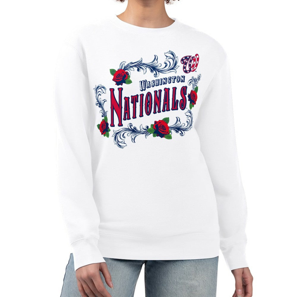 Washington Nationals G-III 4Her by Carl Banks Women's Retro Roses Fleece Pullover Sweatshirt White