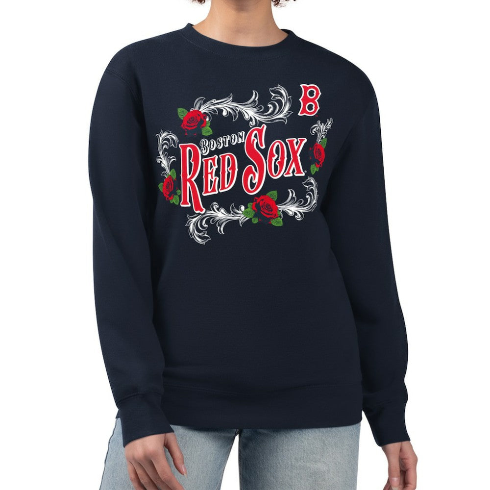 Boston Red Sox G-III 4Her by Carl Banks Women's Retro Roses Fleece Pullover Sweatshirt Navy
